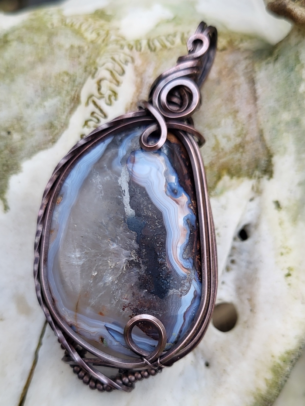 Iron Cactus Agate With Hematite Inclusion Wire Wrap Copper Pendant